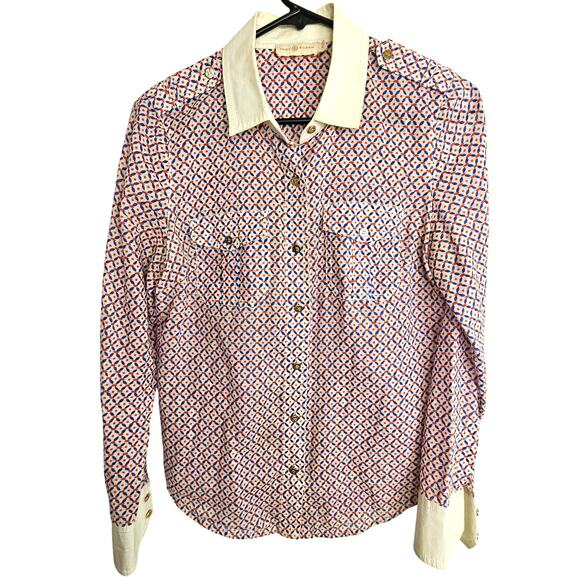 Tory Burch Brigitte Contrast Trim Blouse Old Money Quiet Luxury Ivy League Sz 4 - Picture 2 of 10